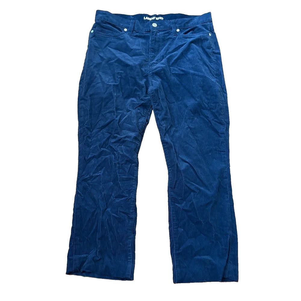 Lands End Womens Blue Corduroy Straight Leg Pants Cotton Size 12 Petite